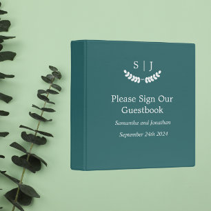 Elegant Monogram Green Jewel Guest Book Binder