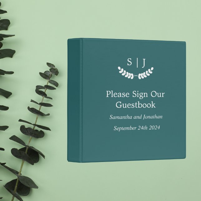 Elegant Monogram Green Jewel Guest Book Binder (Creator Uploaded)