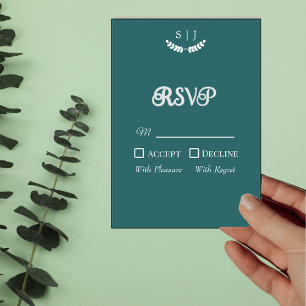 Elegant Monogram Green Jewel Tone RSVP Card