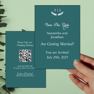 Elegant Monogram Green Jewel Tone SaveDate Card