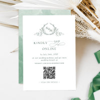 Elegant Monogram Green RSVP Online QR Code 