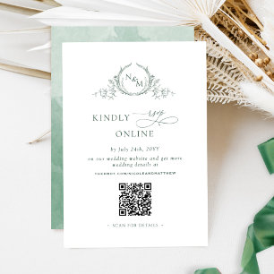 Elegant Monogram Green RSVP Online QR Code  Enclosure Card