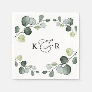 Elegant Monogram Greenery Eucalyptus Personalized Napkin