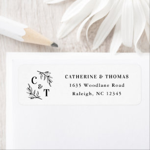 Elegant Monogram Greenery Leaves Return Address