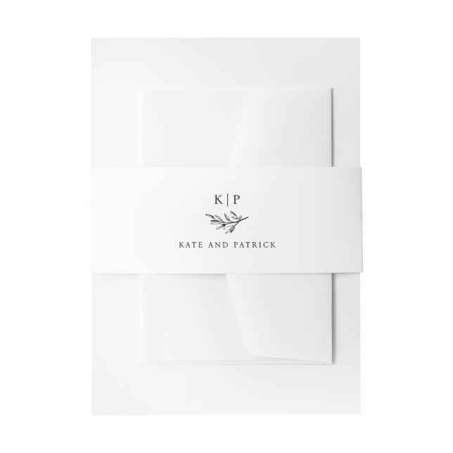 Elegant Monogram Greenery Leaves Wedding Invitation Belly Band (Front Example)