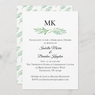 Elegant Monogram Greenery Rehearsal Dinner Invitation