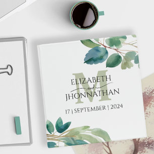 Elegant Monogram Greenery watercolor wedding Binder