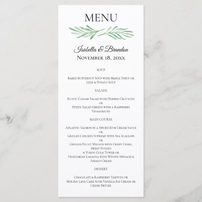 Elegant Monogram Greenery Wedding Menu (Front)