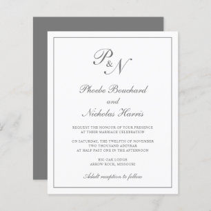 Elegant Monogram Grey Budget Wedding Invitation