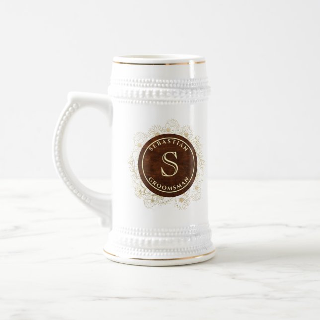 Elegant Monogram Groomsmen Beer Stein (Left)