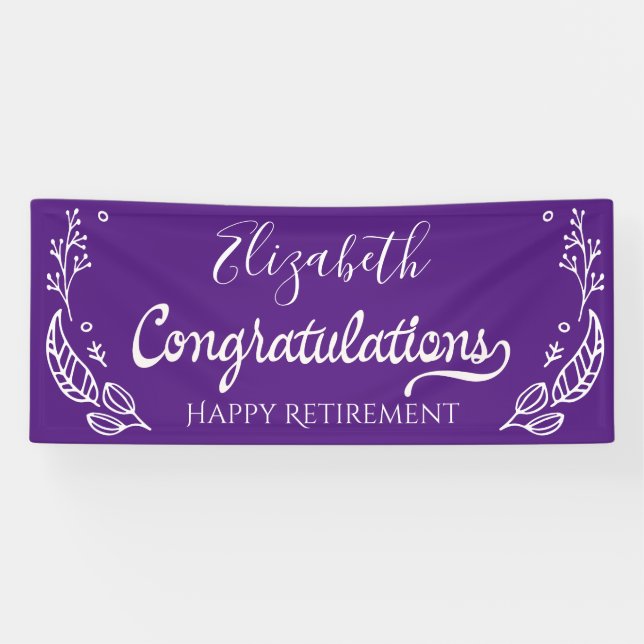 Elegant Monogram Happy Retirement Purple Banner (Horizontal)