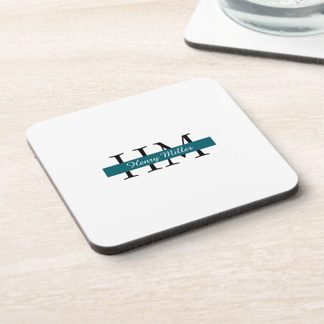  Elegant Monogram Hard Plastic Coaster (Left Side)