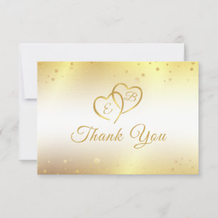 Elegant Monogram Hearts Metallic Gold Thank You Card