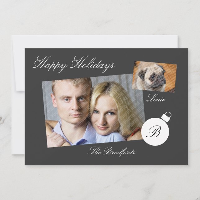 Elegant Monogram Holiday Photo Flat Card (Front)