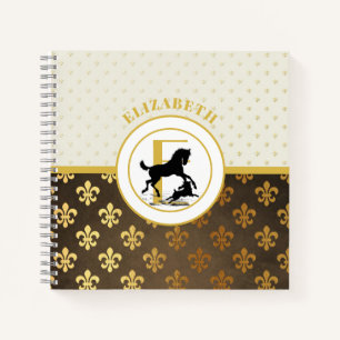 Elegant Monogram Horse Dog Gold Bronze Fleurdelys Notebook
