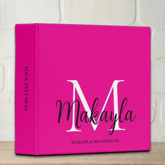 Elegant Monogram Hot Pink Office School  Binder (Creator Uploaded)