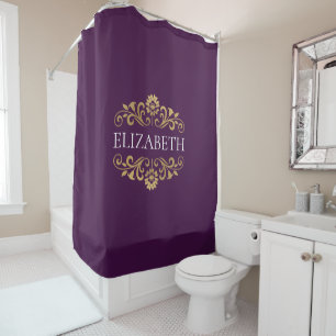 Elegant Monogram Hot Purple Gold Shower Curtain