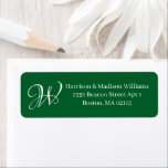Elegant Monogram hunter green return address<br><div class="desc">Elegant custom Monogram,  Initial,  hunter green and white classic simple chic Return Address labels.
Fully customizable white text,  hunter green background.
Great for Christmas and the holidays.</div>