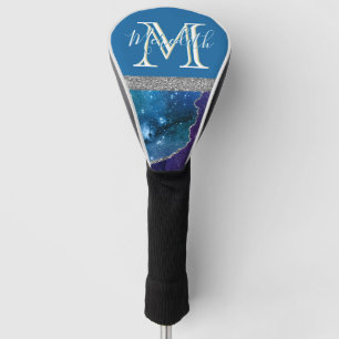 Elegant Monogram I Purple Teal Agate Silver  Golf  Golf Head Cover