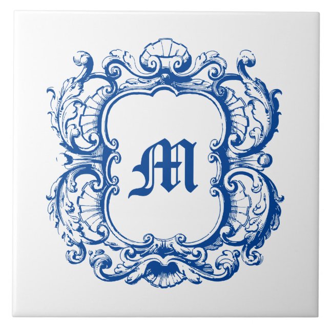Elegant Monogram In Sea Shell Cartouche Template Tile (Front)