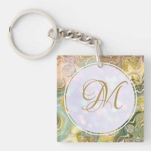 Elegant Monogram Initial Abstract Gold Marble Keychain