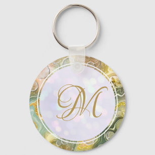 Elegant Monogram Initial Abstract Gold Marble Keychain