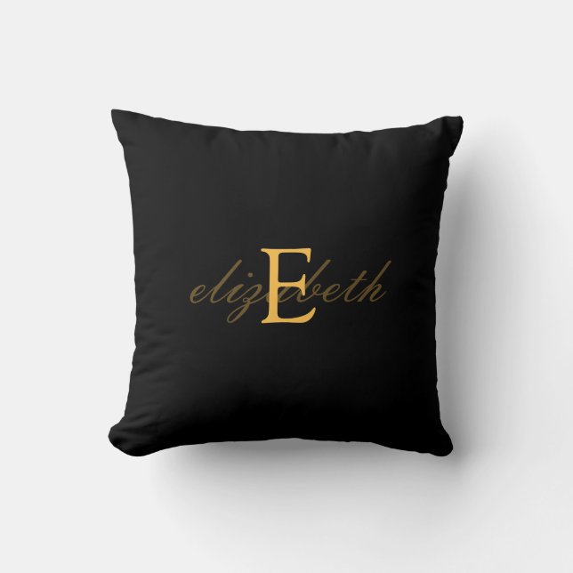 Elegant Monogram Initial Belt - Black Gold Throw Pillow (Front)