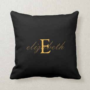 Elegant Monogram Initial Belt - Black Gold Throw Pillow