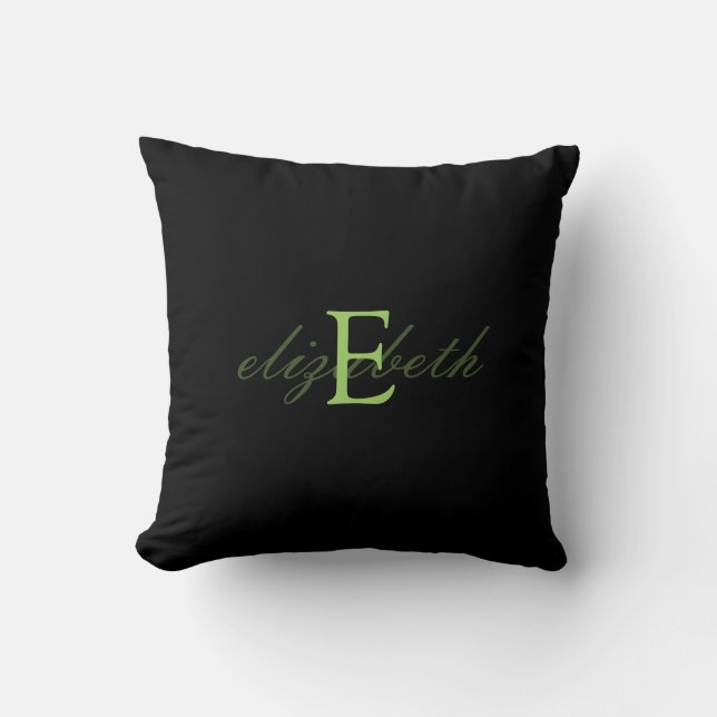 Elegant Monogram Initial Belt - Black & Lime Green Throw Pillow (Front)