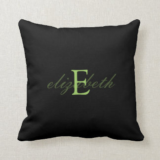 Elegant Monogram Initial Belt - Black & Lime Green Throw Pillow