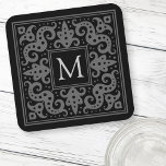 Elegant monogram initial black grey ornate border coaster<br><div class="desc">Black and grey or custom colour coaster featuring your monogram initial inside an ornate floral border.</div>