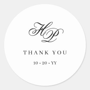 Elegant Monogram Initial Black & White Wedding Classic Round Sticker