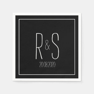 Elegant Monogram Initial Black white Wedding Party Napkin