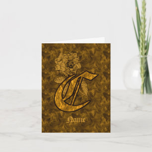 Elegant Monogram Initial C Gold Peony Personalized Note Card