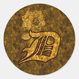 Elegant Monogram Initial D Gold Peony Sticker