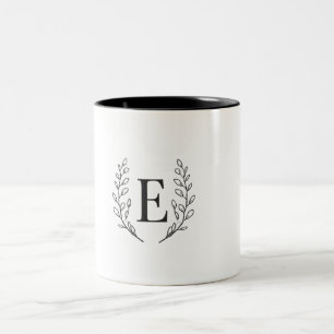 Elegant Monogram Initial E Botanical Line Art Mini Two-Tone Coffee Mug