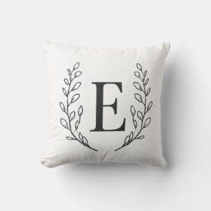 Elegant Monogram Initial E Botanical Line Art Throw Pillow