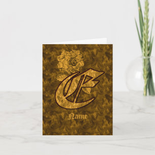 Elegant Monogram Initial E Gold Peony Personalized Note Card