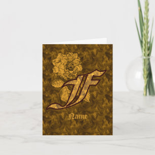 Elegant Monogram Initial F Gold Peony Personalized Note Card