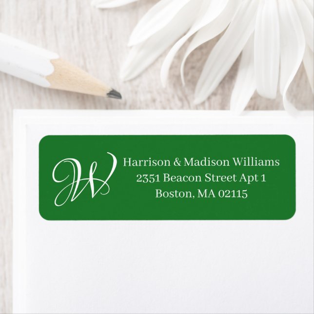 Elegant Monogram initial green Return Address (Insitu)