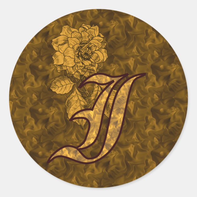 Elegant Monogram Initial I Gold Peony Flower Classic Round Sticker (Front)