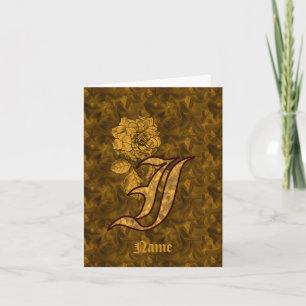 Elegant Monogram Initial I Gold Peony Personalized Note Card