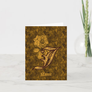 Elegant Monogram Initial J Gold Peony Personalized Note Card