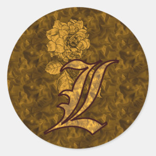Elegant Monogram Initial L Gold Peony Flower Classic Round Sticker