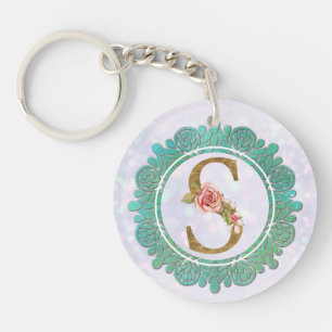 Elegant Monogram Initial Letters with Mandala Keychain