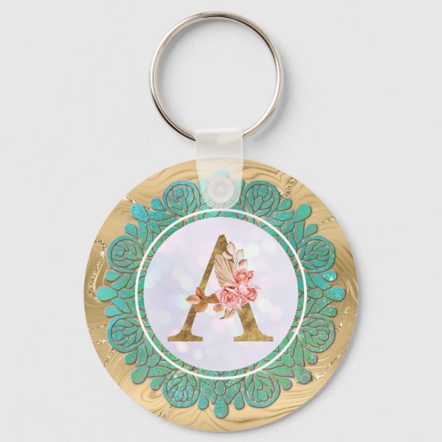 Elegant Monogram Initial Letters with Mandala Keychain (Front)