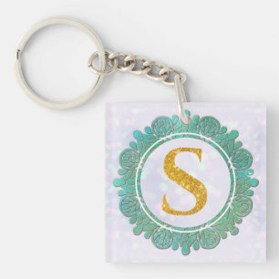 Elegant Monogram Initial Letters with Mandala Keychain