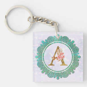 Elegant Monogram Initial Letters with Mandala Keychain