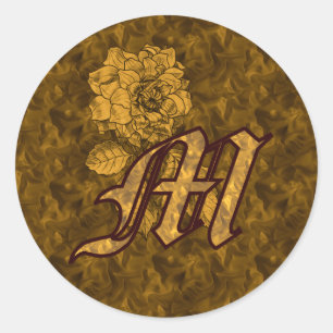 Elegant Monogram Initial M Gold Peony Flower Classic Round Sticker
