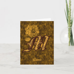 Elegant Monogram Initial M Gold Peony Personalized Note Card
